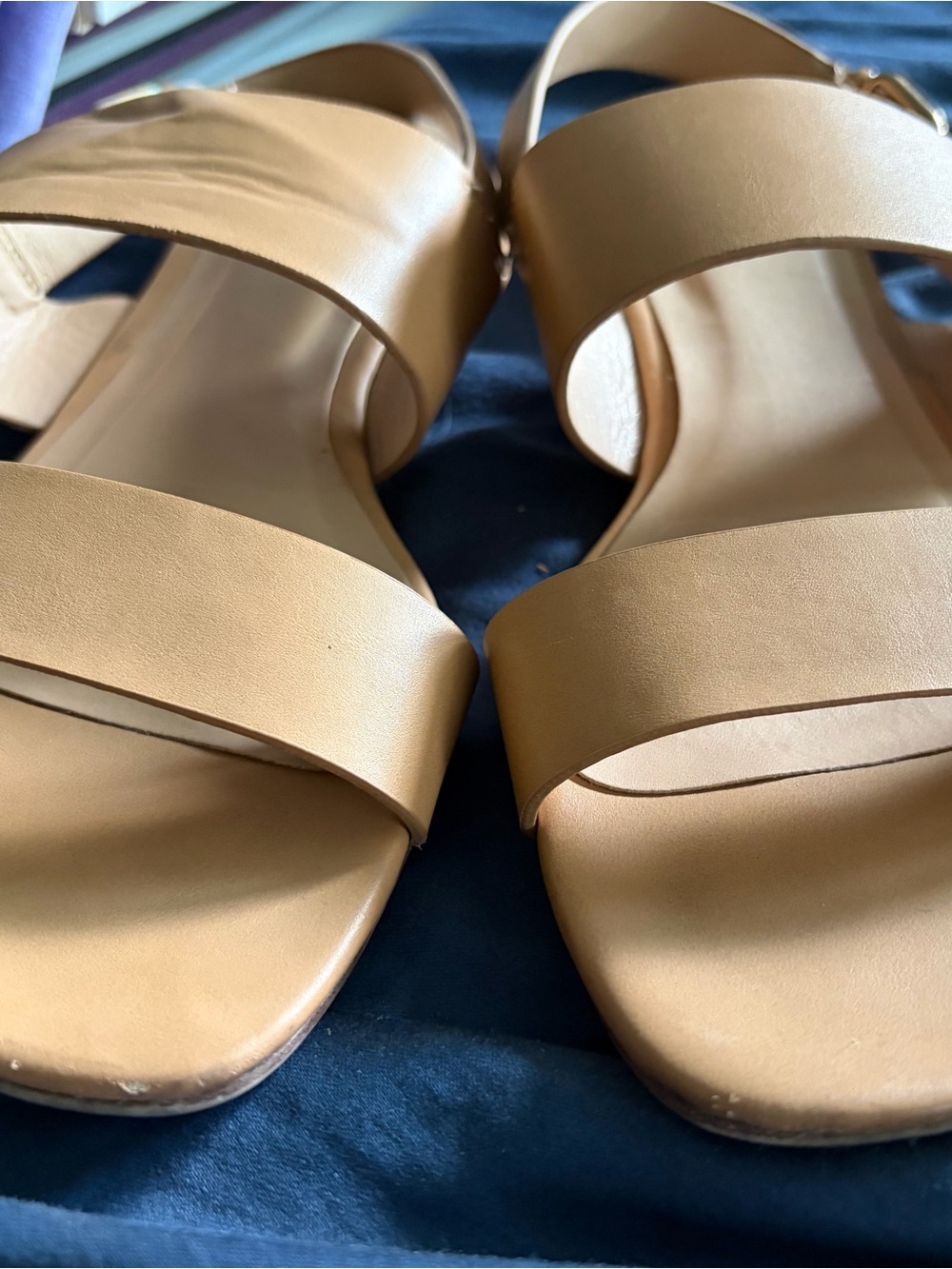 Women's Tan Two-Strap Slide Sandals
